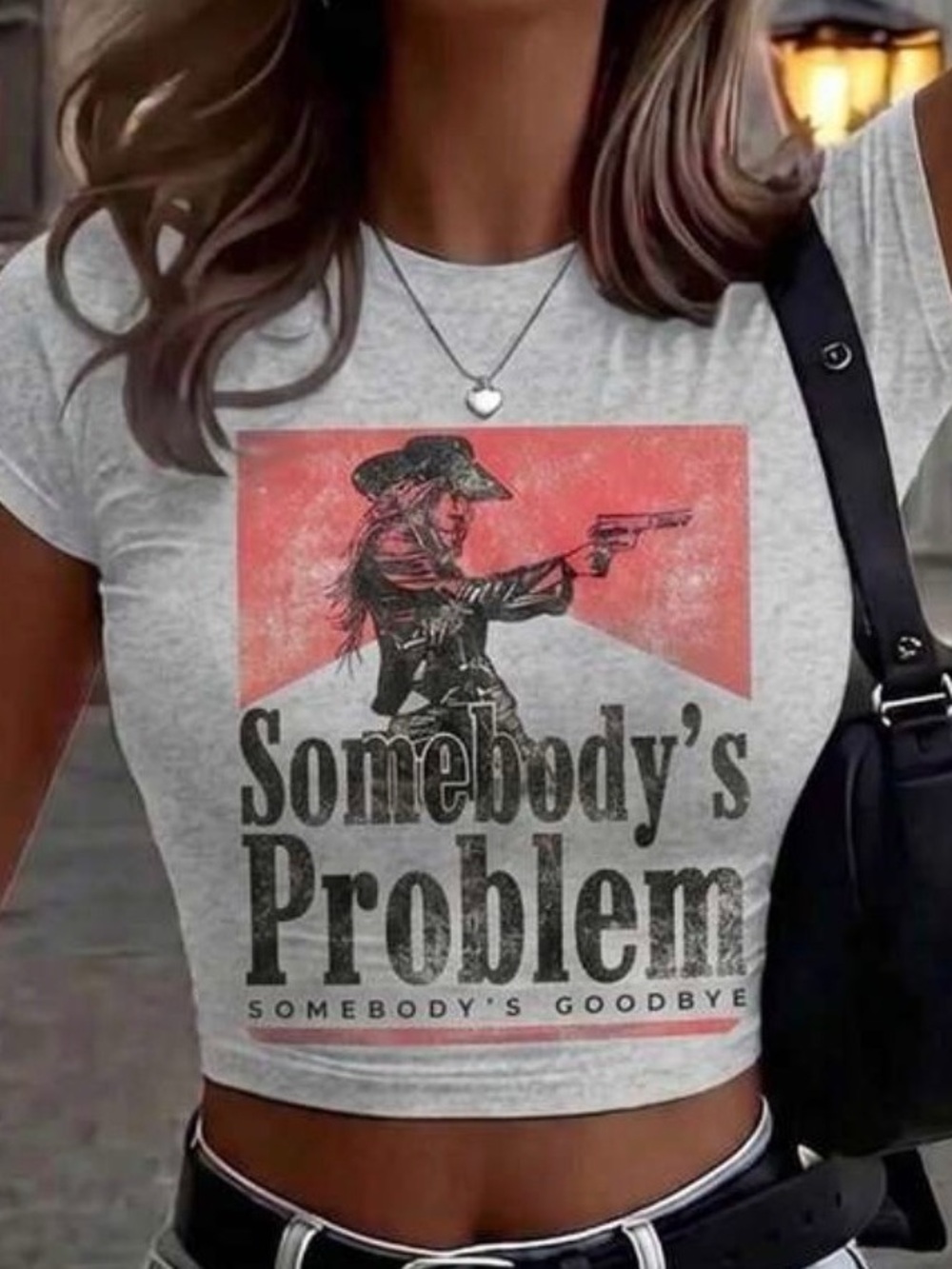 Somebody's Problem Graphic Crop Tee - Gray